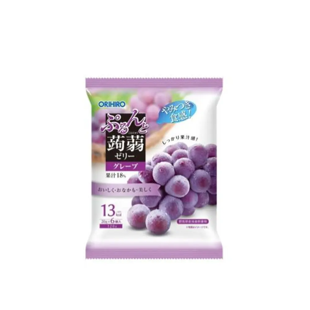 Thạch Rau Câu Vị Nho Tím, Purun & Konjac Jelly Pouch, Grape, 6 Gói (120g) - ORIHIRO