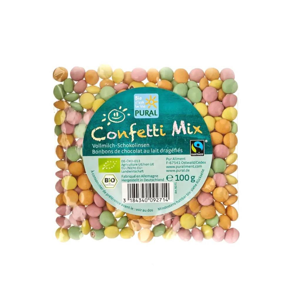 Kẹo Socola Sữa Viên Bi Hữu Cơ Cho Bé, Confetti Mix, Organic Milk Chocolate Beans (100g) - PURAL