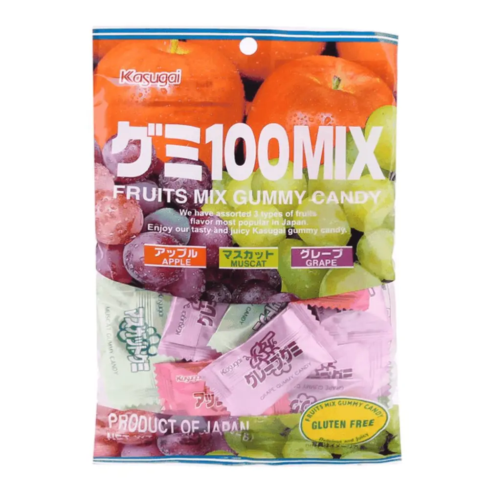 Kẹo Dẻo Hoa Quả, 100 Mix, Fruits Mix Gummy Candy, Gluten Free (102g) - KASUGAI