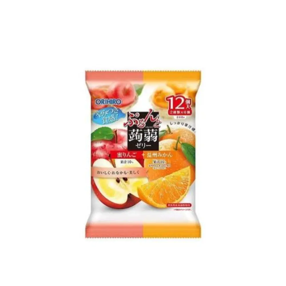 Thạch Rau Câu Vị Táo & Cam, Purun & Konjac Jelly Pouch, Apple & Orange, 12 Gói (240g) - ORIHIRO