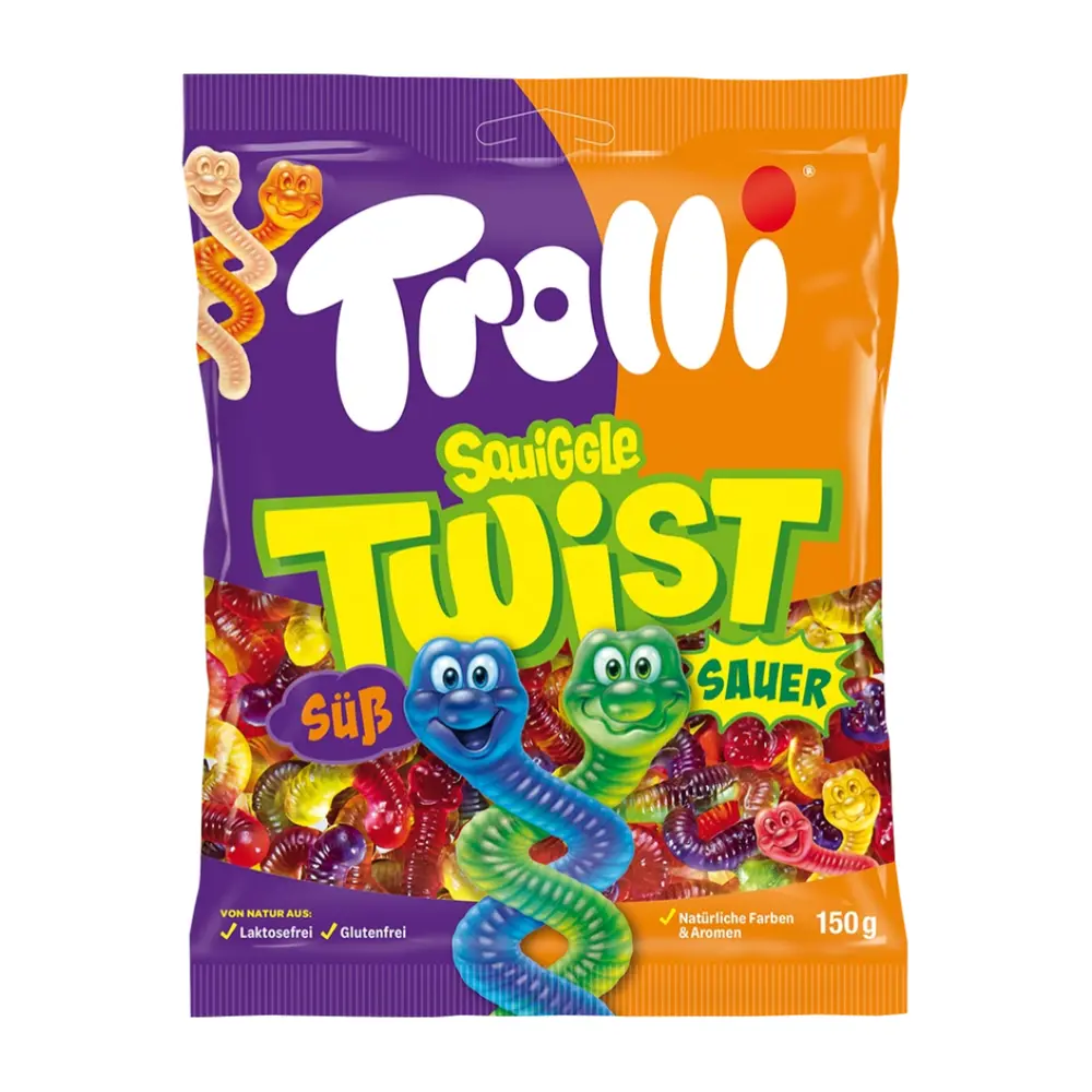 Kẹo Dẻo Hình Sâu Xoắn Chua Ngọt, Squiggle Twist, Sweet & Sour (100g) - TROLLI