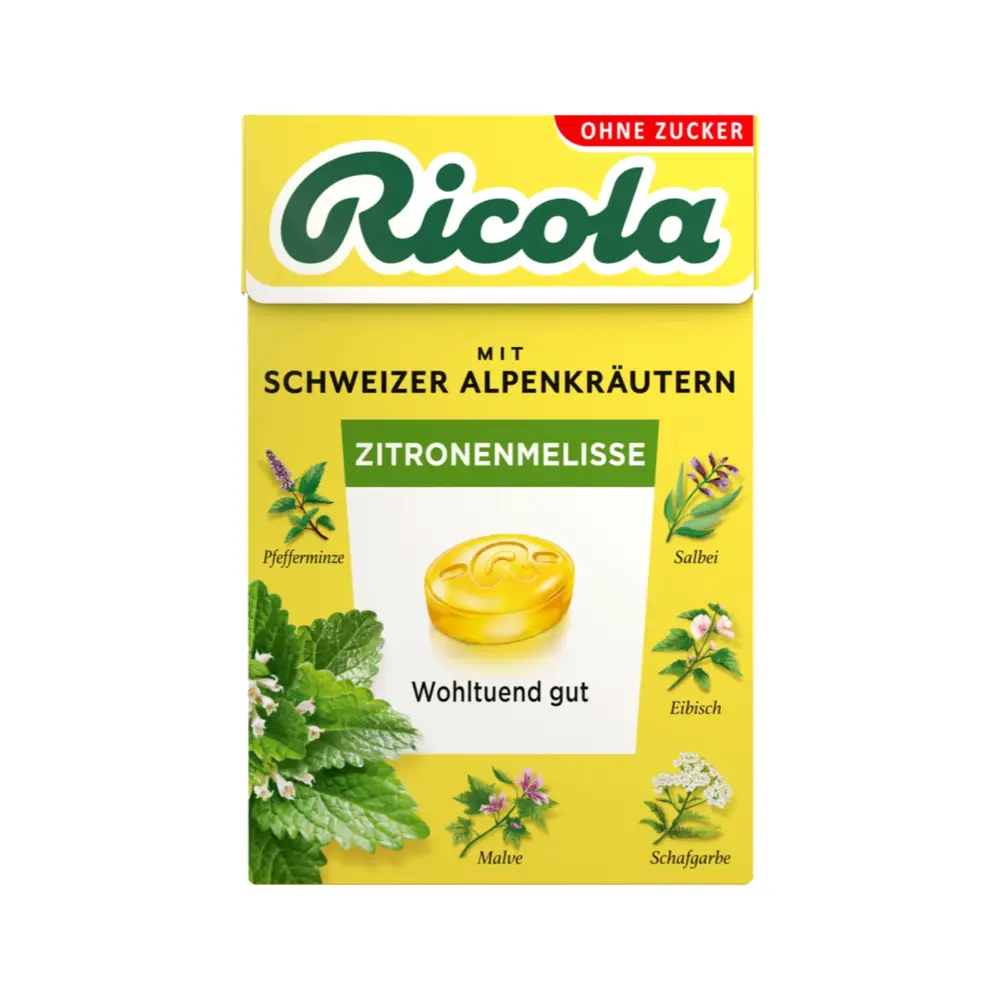 Kẹo Thảo Dược Tía Tô Đất, Swiss Herb Lozenges, Lemon Balm, Sugar Free (50g) - RICOLA