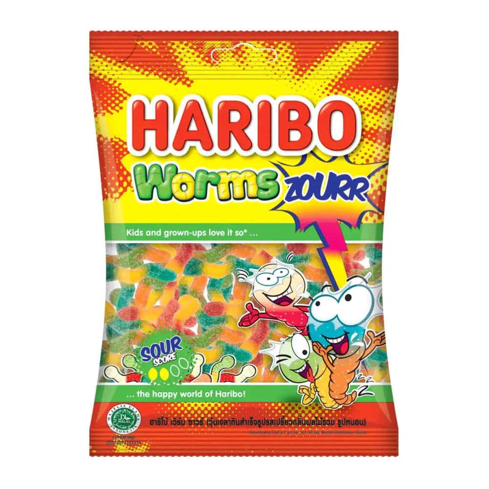 Kẹo Dẻo Hình Con Sâu Vị Chua, Gummies, Worms Zourr (80g) - HARIBO