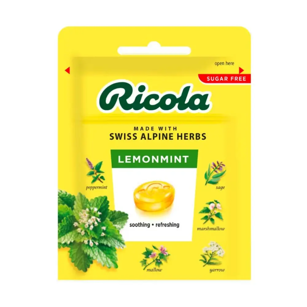 Kẹo Thảo Mộc Chanh Bạc Hà Không Đường, Swiss Herb Lozenges, Lemon Mint, Sugar Free (17.5g) - RICOLA