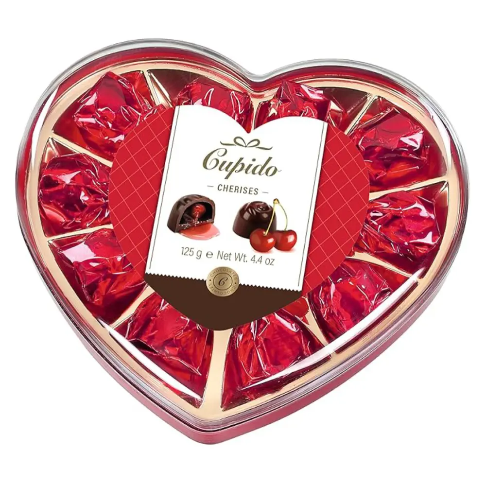 Socola Bỉ Nhân Anh Đào Hộp Trái Tim, Cupido, Cherises, Heart Shaped Box, 4.4 oz (125g) - HAMLET