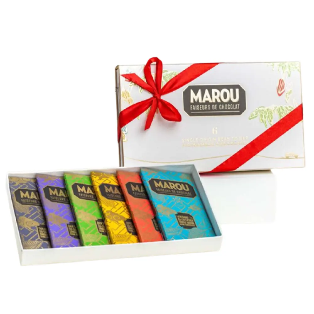 Hộp Quà 6 Thanh Socola 80g, Single Origin Vietnamese Chocolate Gift Box, 6 Thanh (480g) - MAROU