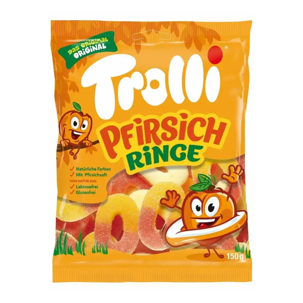 Kẹo Dẻo Vị Đào Hình Vòng, Pfirsichringe, Peach Rings Gummy (150g) - TROLLI