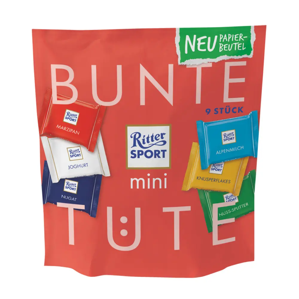 Socola Viên Tổng Hợp, Bunte Tute Mini, Papierbeutel, 9 Viên (150g) - RITTER SPORT