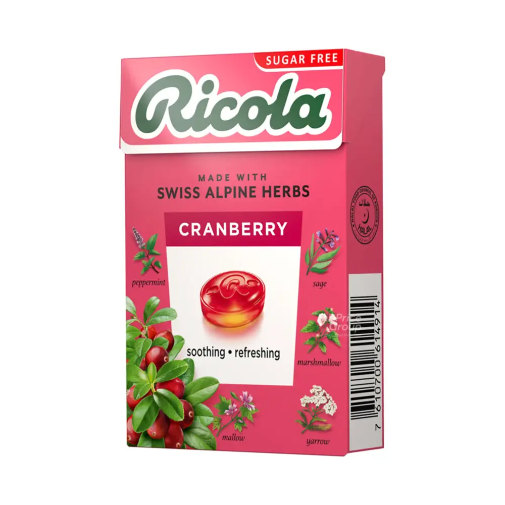 Kẹo Thảo Mộc Nam Việt Quất Không Đường, Cranberry, Sugar Free (40g) - RICOLA
