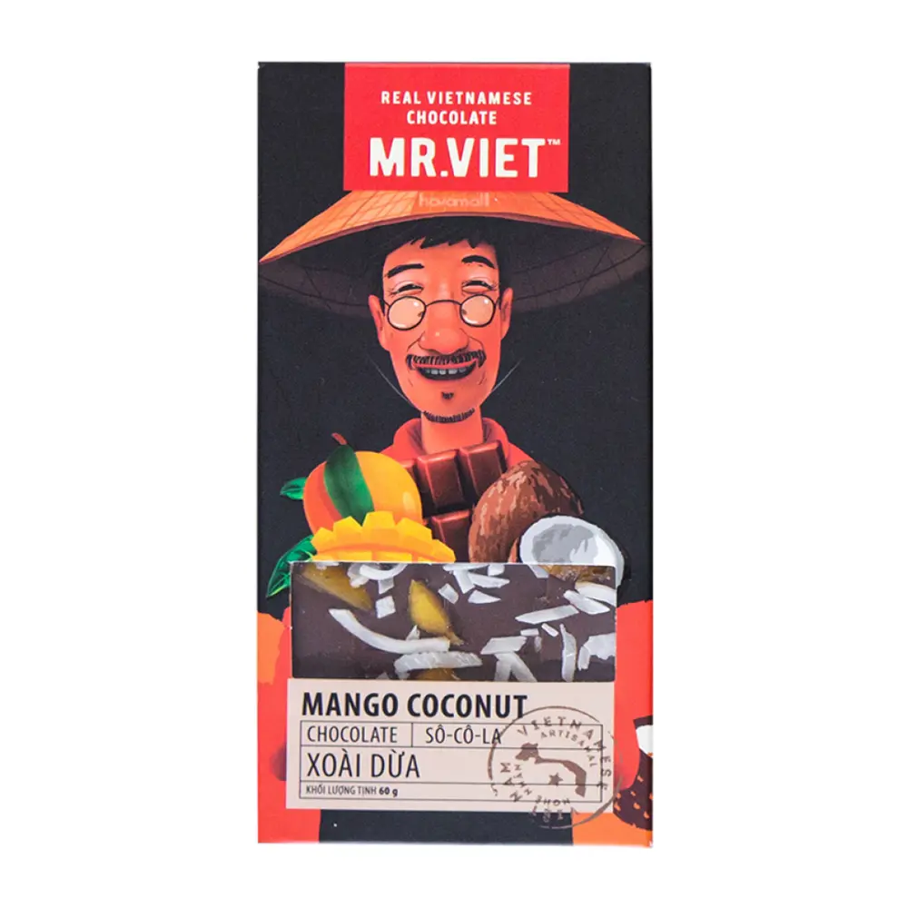 Socola Đen Xoài Dừa, Dark Chocolate Mango & Coconut, 2.1 oz (60g) - MR. VIET