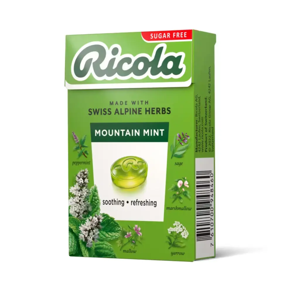 Kẹo Thảo Mộc Bạc Hà, Swiss Alpine Herbs, Mountain Mint, Sugar Free (40g) - RICOLA