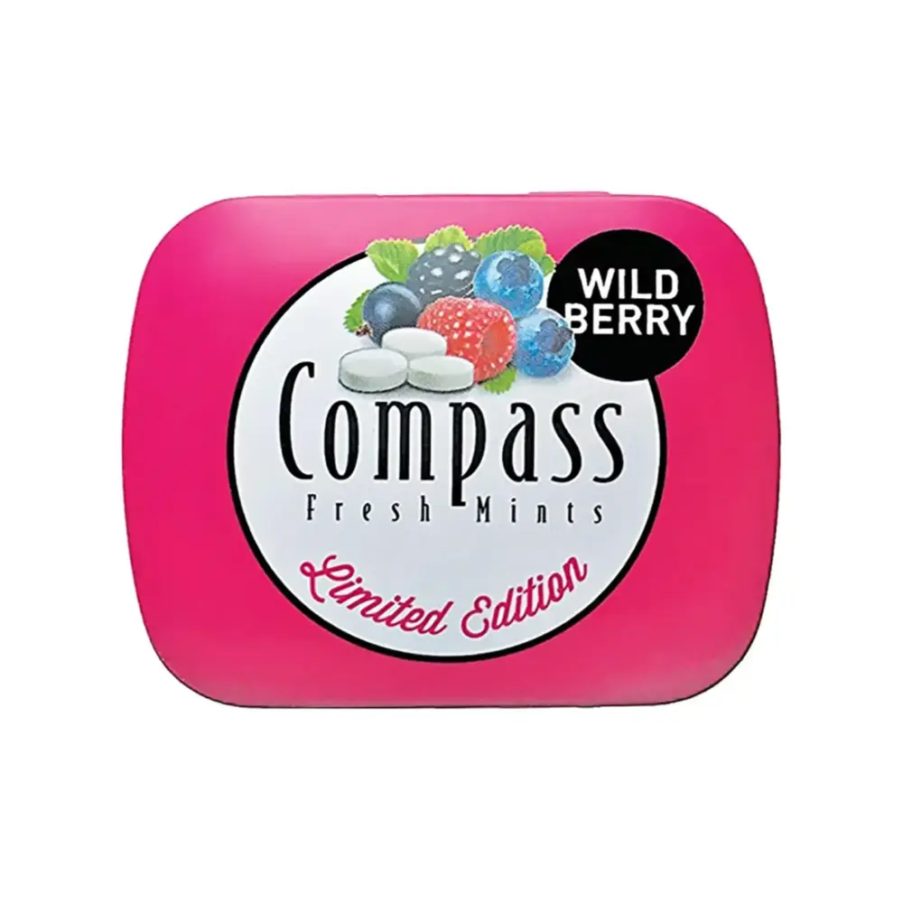 Kẹo The Dâu Rừng Không Đường, Fresh Mints, Wild Berry, Sugar Free (14g) - COMPASS