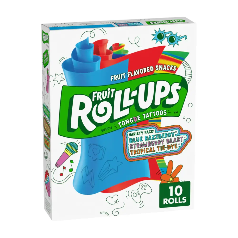 Kẹo Trái Cây Cuộn Nhiều Vị, Fruit Roll-Ups with Tounge Tattoos, Variety Pack, 10 Cuộn, 5 oz (141g) - GENERAL MILLS