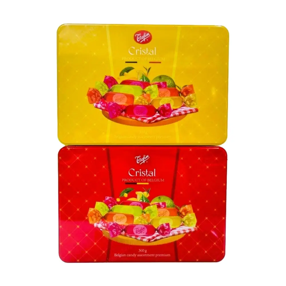 Kẹo Hoa Quả Hộp Thiếc (Đỏ), Cristal, Belgian Candy Assortment Premium (300g) - TREFIN