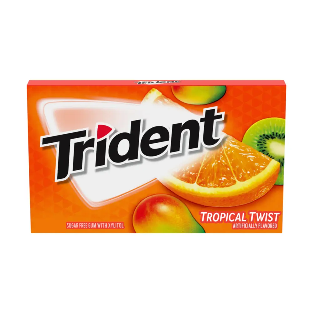 Kẹo Cao Su Không Đường Vị Trái Cây Nhiệt Đới, Sugar Free Chewing Gum with Xylitol, Tropical Twist (21.6g) - TRIDENT