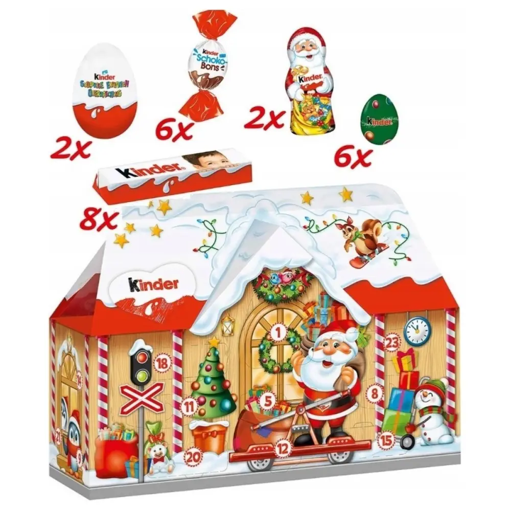 Socola Lịch Mùa Vọng Hình Ngôi Nhà Giáng Sinh, Chocolate Advent Calendar, 3D Cottage, 24 Viên (234g) - KINDER