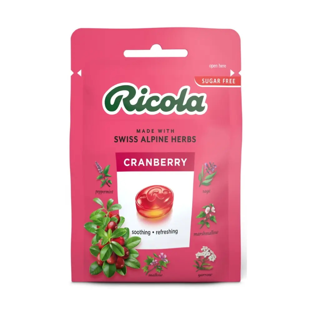 Kẹo Thảo Mộc Nam Việt Quất Không Đường, Swiss Alpine Herbs, Cranberry, Sugar Free (17.5g) - RICOLA