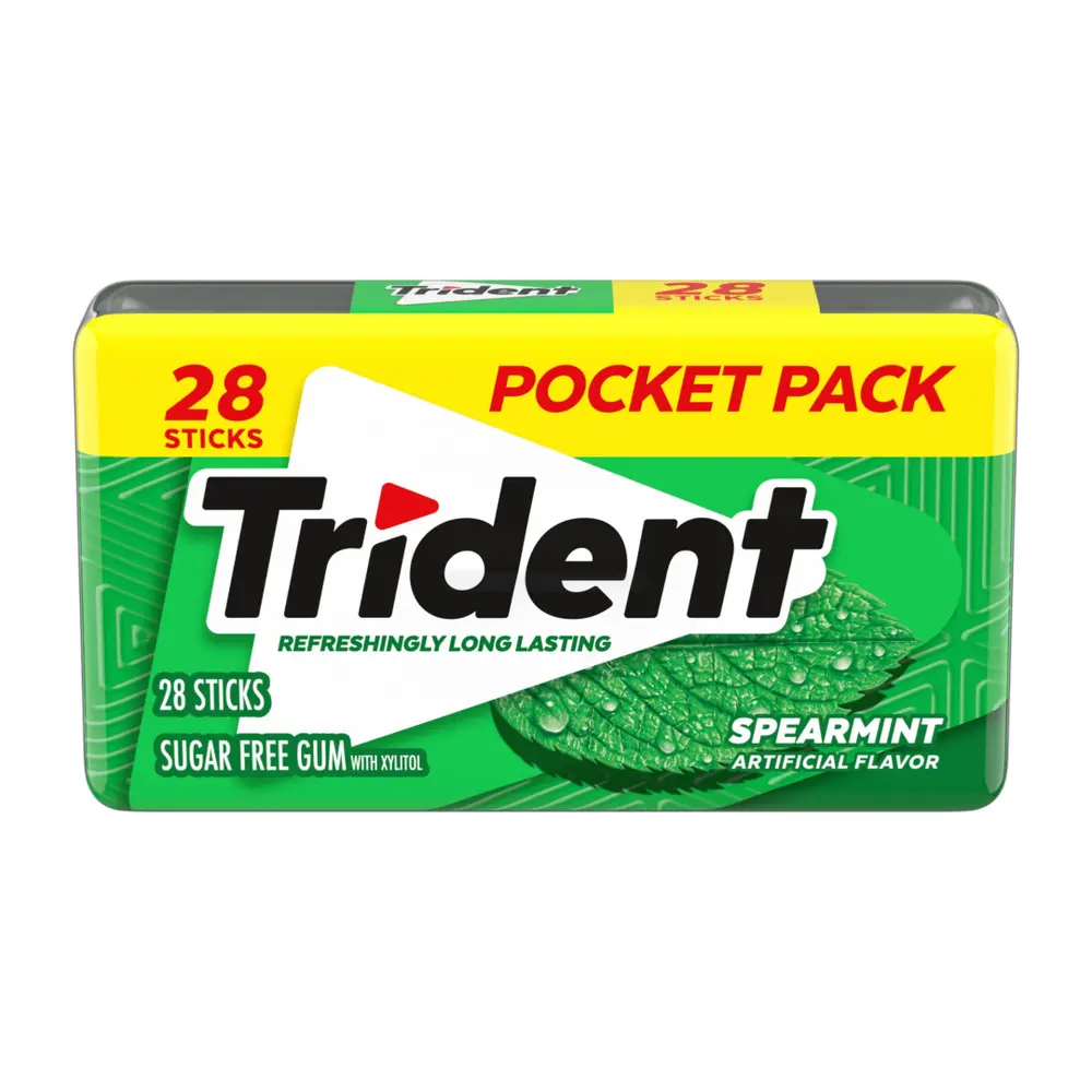 Kẹo Cao Su Không Đường Vị Bạc Hà, Sugar Free Gum with Xylitol, Spearmint, 28 Tép (50.4g) - TRIDENT