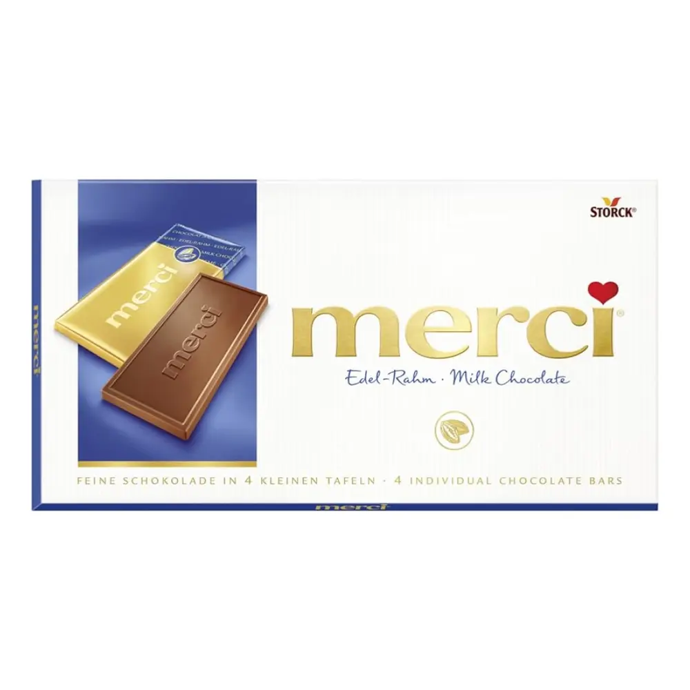 Socola Sữa, Merci, Milk Chocolate, 4 Thanh (100g) - STORCK