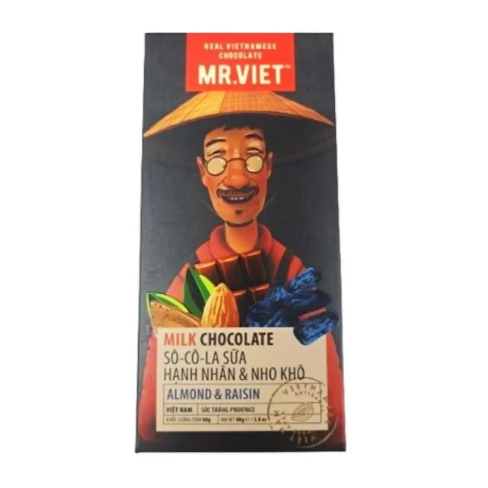 Socola Sữa Hạnh Nhân & Nho Khô, Milk Chocolate, Almond & Raisin, 2.8 oz (80g) - MR. VIET