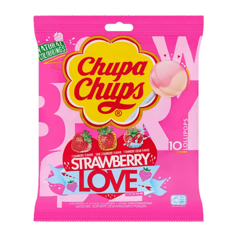 Kẹo Mút Vị Dâu Hỗn Hợp, Strawberry Love Lollipops, 3-Flavor Assortment, 10 Cây (120g) - CHUPA CHUPS