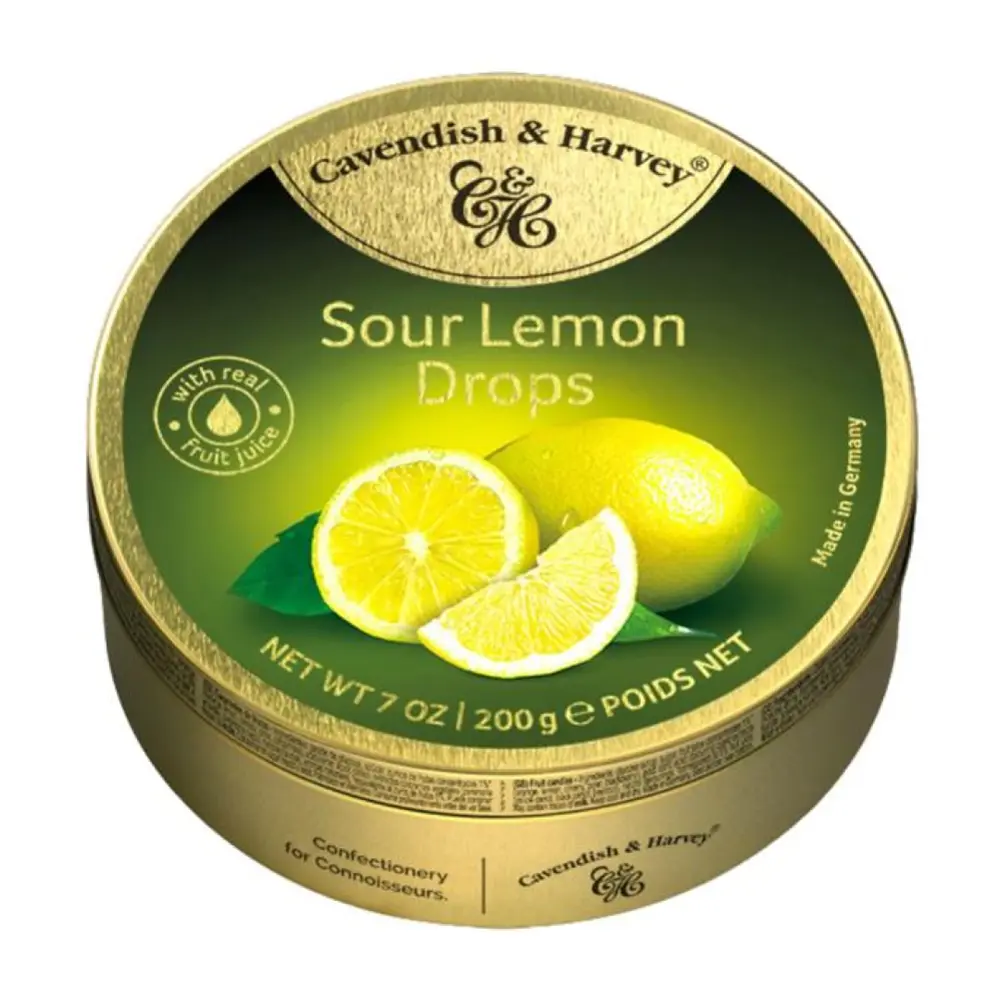 Kẹo Ngậm Vị Chanh, Sour Lemon Drops with Real Fruit Juice, 7 oz (200g) - CAVENDISH & HARVEY