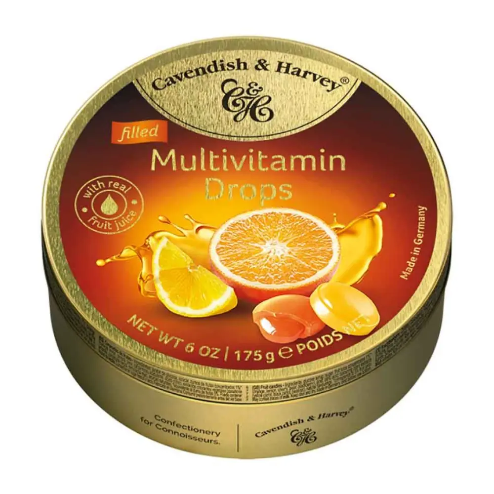 Kẹo Ngậm Vị Cam Chanh, Filled Multivitamin Drops with Real Fruit Juice, 6 oz (175g) - CAVENDISH & HARVEY