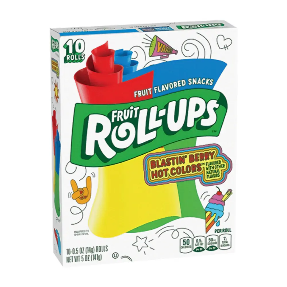 Kẹo Trái Cây Cuộn Vị Quả Mọng, Fruit Roll-Ups, Blastin` Berry Hot Colors, 10 Cuộn, 5 oz (141g) - GENERAL MILLS