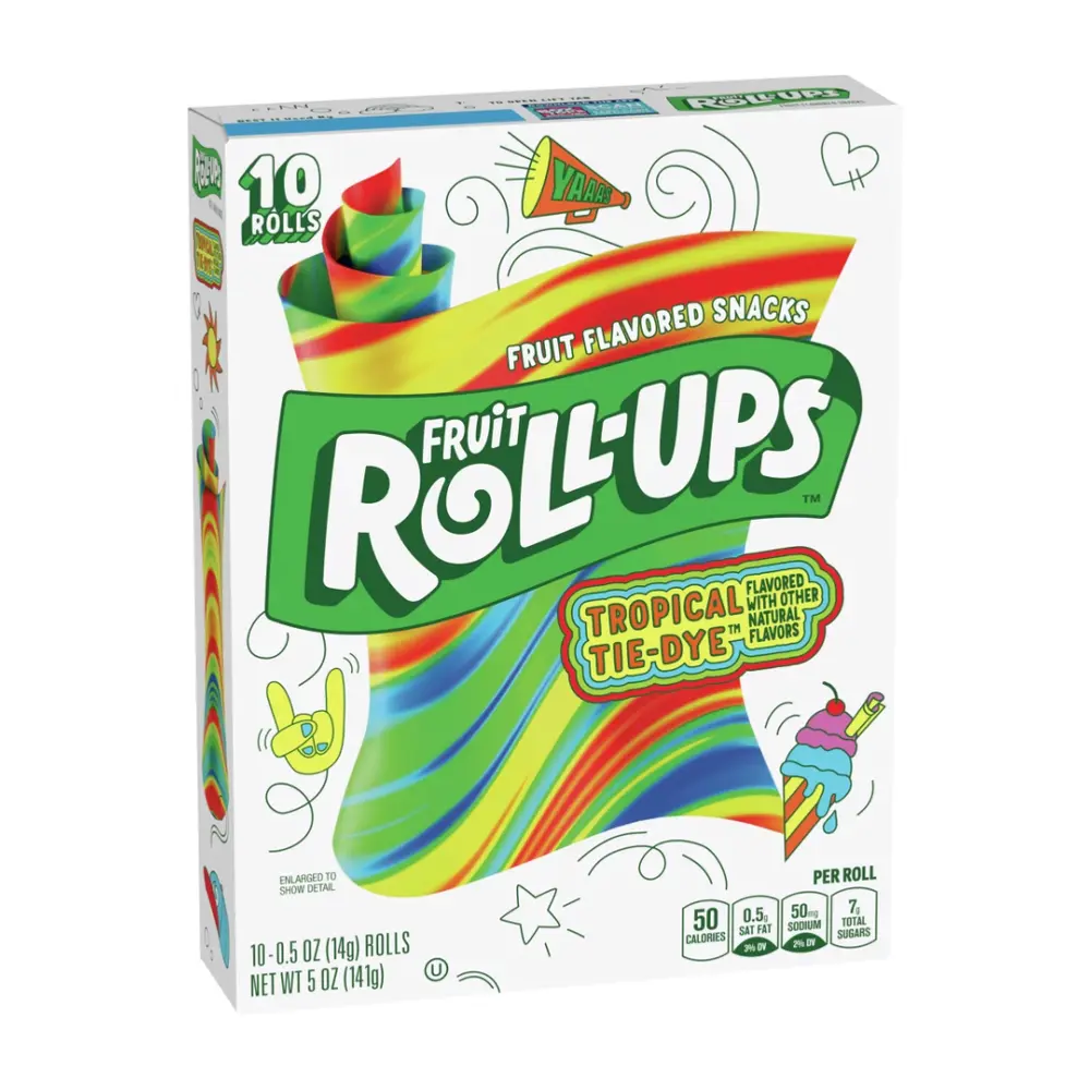 Kẹo Trái Cây Cuộn Vị Nhiệt Đới, Fruit Roll-Ups, Tropical Tie-Dye, 10 Cuộn, 5 oz (141g) - GENERAL MILLS