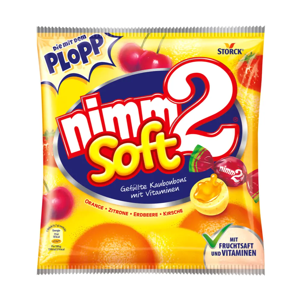 Kẹo Mềm Vị Trái Cây Tổng Hợp, Nimm2 Soft, Orange Lemon Strawberry Cherry Soft Candies (195g) - STORCK