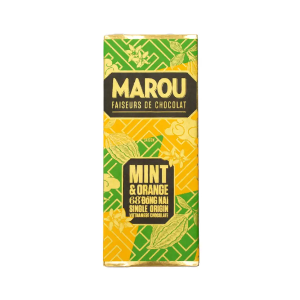 Socola Vị Bạc Hà & Cam, Dong Nai 68% Single Origin Vietnamese Chocolate, Mint & Orange (24g) - MAROU