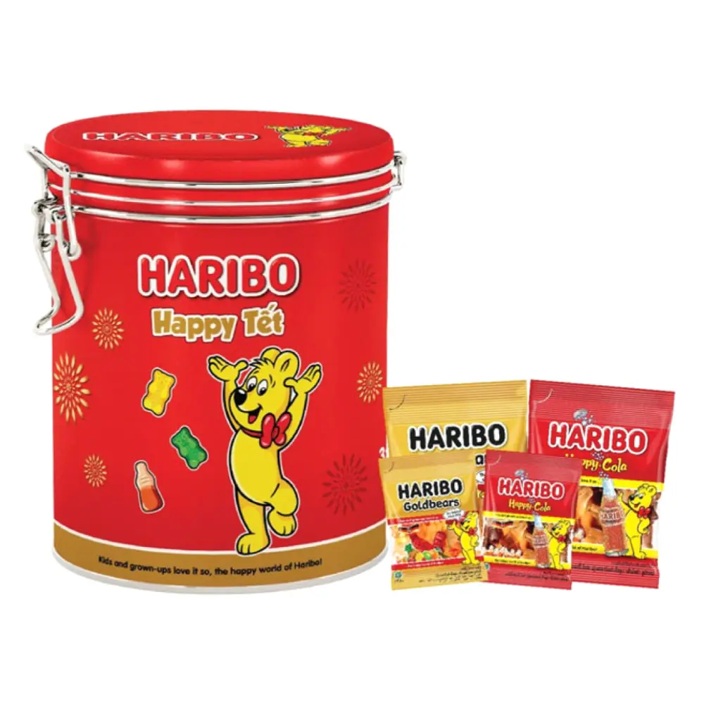 Hộp Quà Kẹo Dẻo Gấu, Happy Tet, Goldbears & Happy Cola, 6 Gói (98g) - HARIBO
