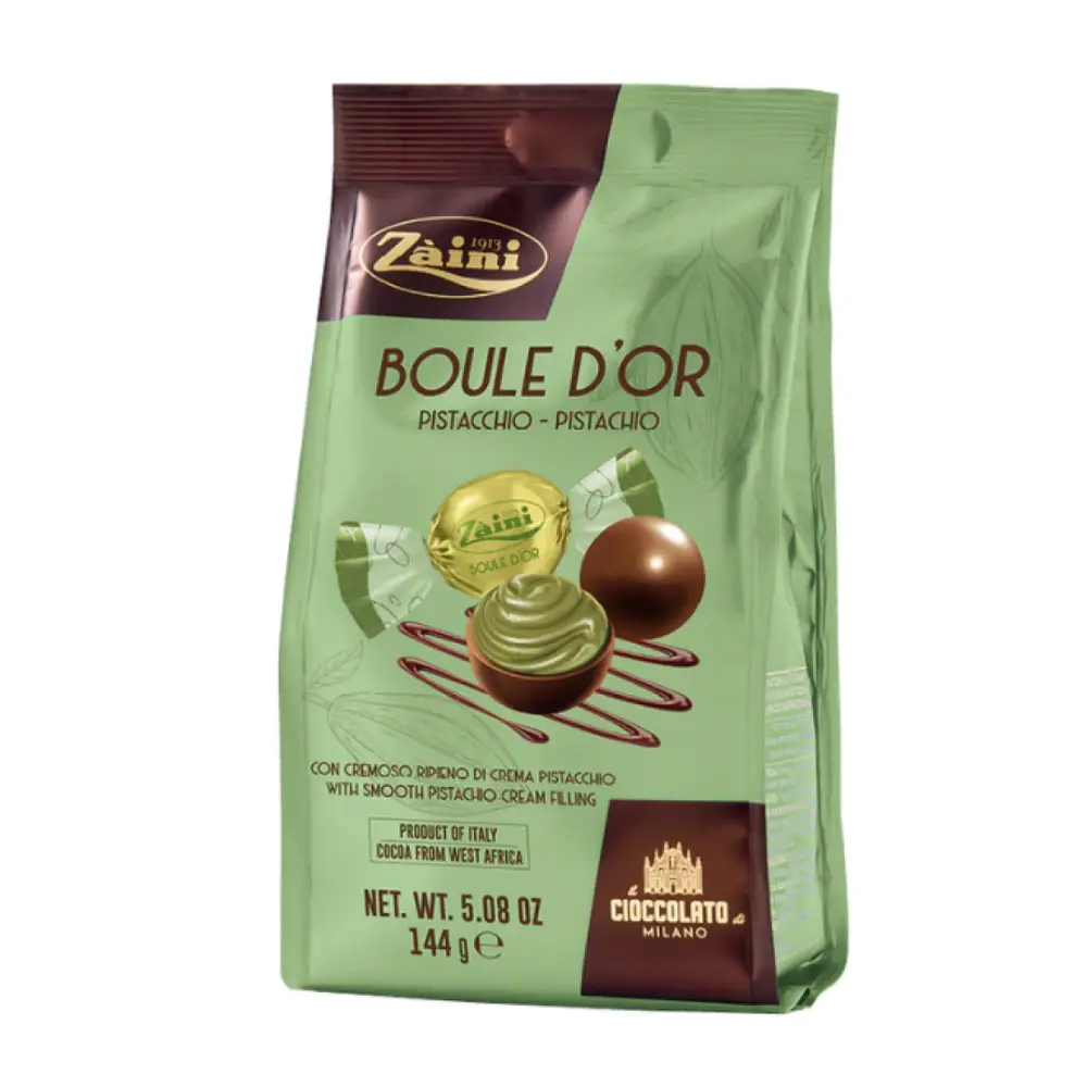 Socola Nhân Kem Hạt Dẻ Cười, Boule D`or, Pistachio, with Smooth Pistachio Cream Filling, 5.08 oz (144g) - ZAINI