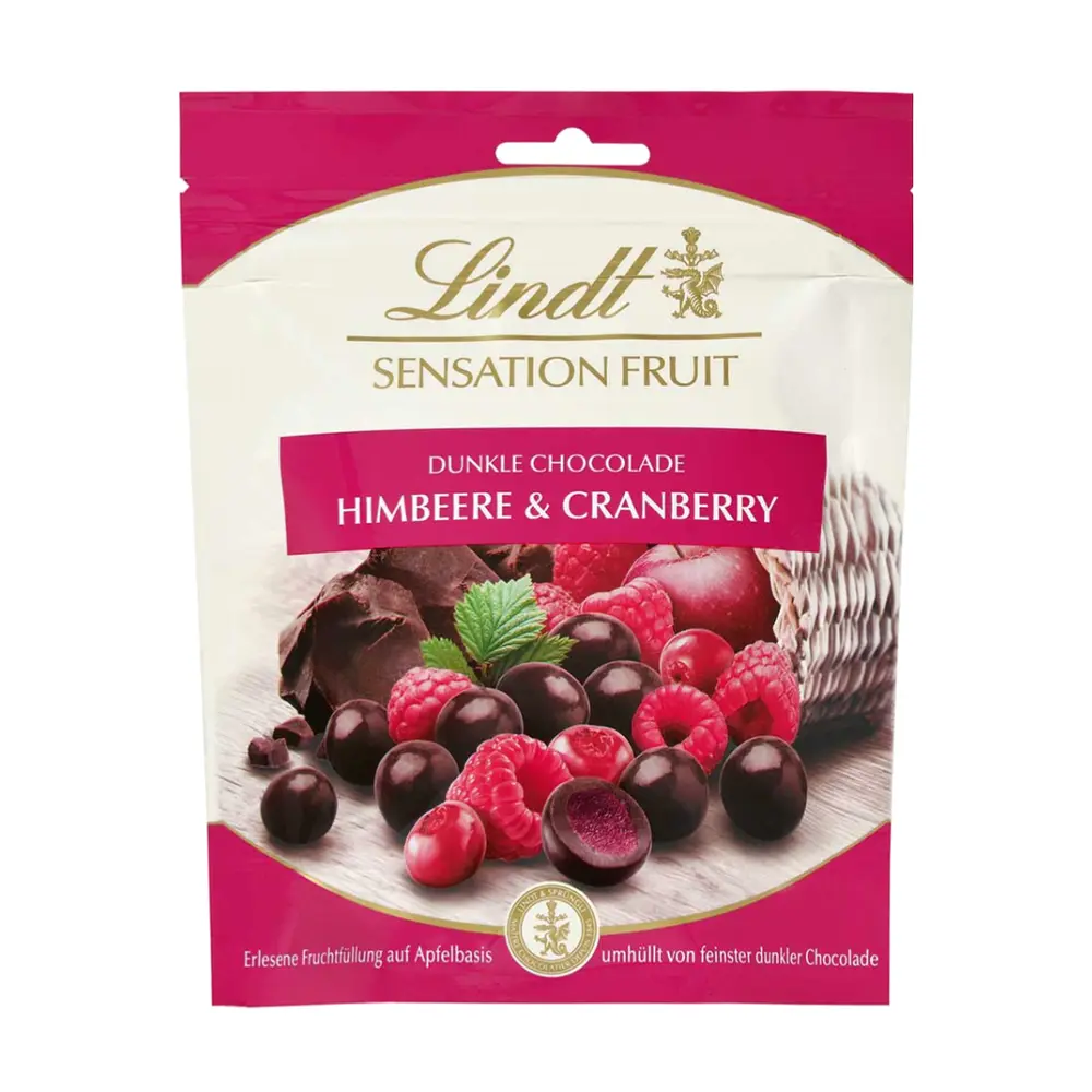 Socola Nhân Mâm Xôi & Nam Việt Quất, Sensation Fruit, Dunkle Chocolade Himbeere & Cranberry (150g) - LINDT