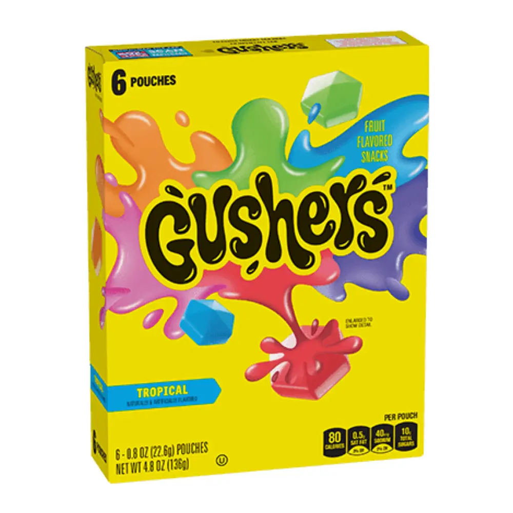 Kẹo Dẻo Trái Cây Nhiệt Đới, Gushers, Fruit Flavored Snacks, Tropical, 6 Gói, 4.8 oz (136g) - GENERAL MILLS