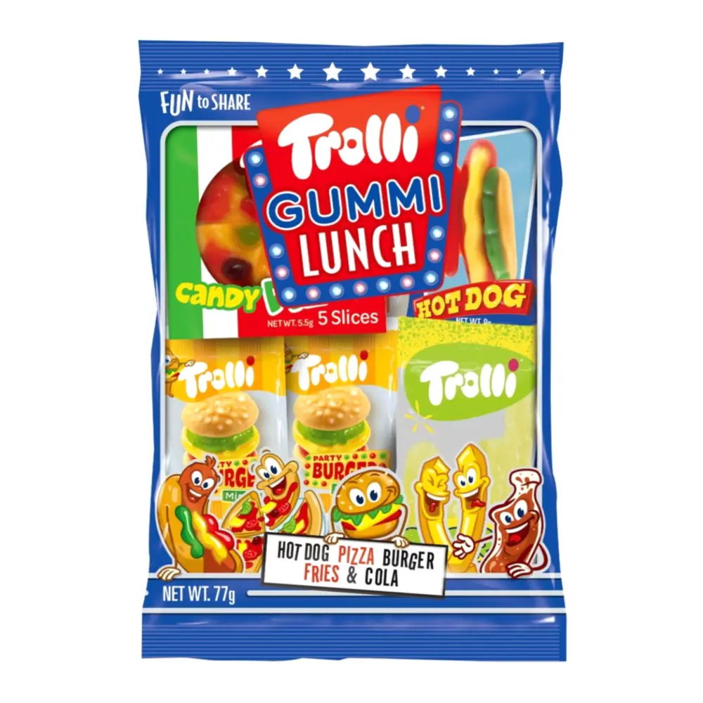 Kẹo Dẻo Hình Thức Ăn Nhanh, Gummi Lunch, Hot Dog Pizza Burger Fries & Cola (77g) - TROLLI