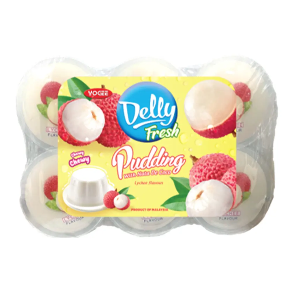 Rau Câu Thạch Dừa Vị Vải, Delly Fresh, Lychee Pudding with Nata De Coco, 6 Hũ (660g) - YOGEE