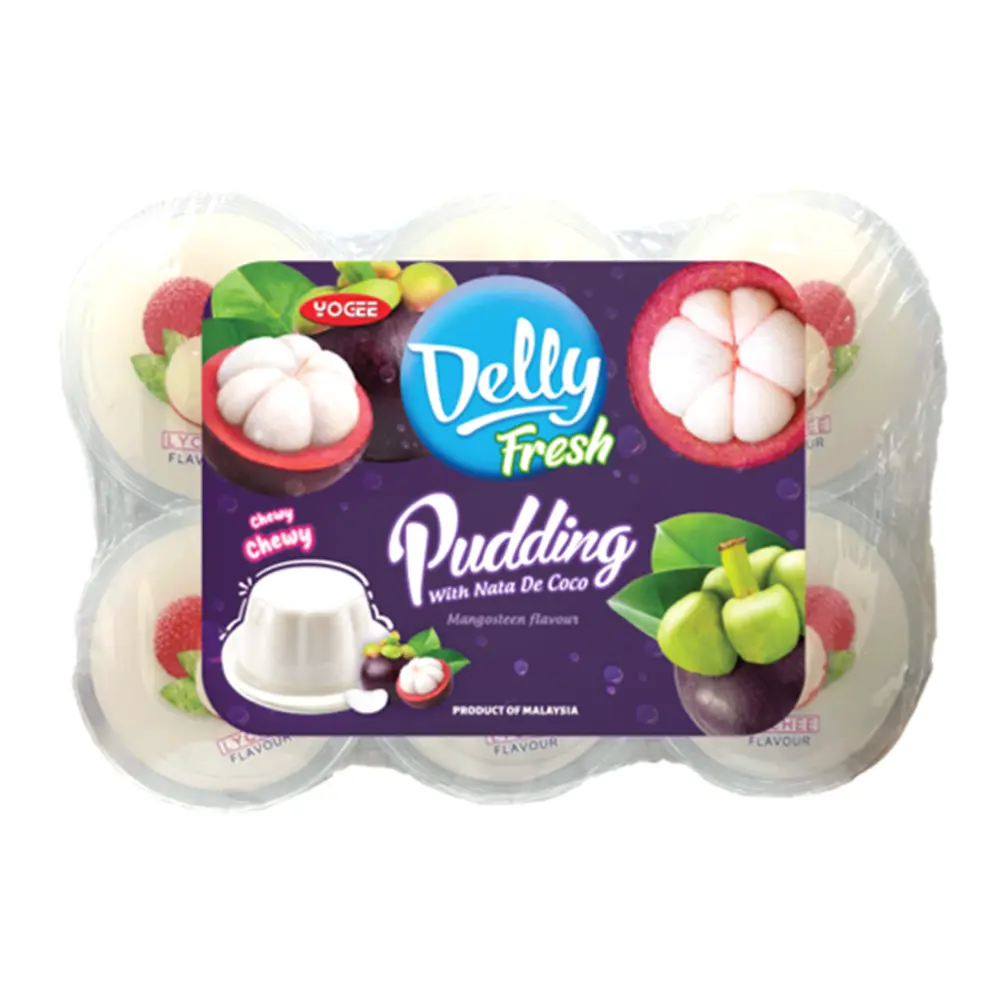 Rau Câu Thạch Dừa Vị Măng Cụt, Delly Fresh, Mangosteen Pudding with Nata De Coco, 6 Hũ (660g) - YOGEE