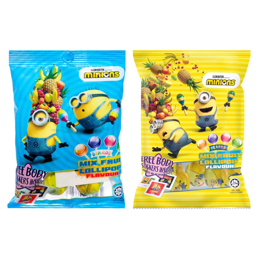 Kẹo Mút Hương Trái Cây Hỗn Hợp, Minions, Mix Fruit Lollipop with Free Body Stickers Inside (40g) - YLF FOOD