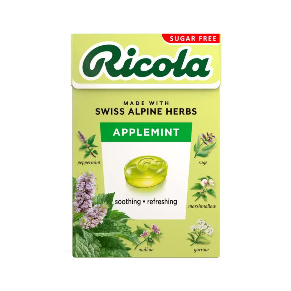 Kẹo Thảo Mộc Táo Bạc Hà Không Đường, Swiss Alpine Herbs, Applemint, Sugar Free (40g) - RICOLA