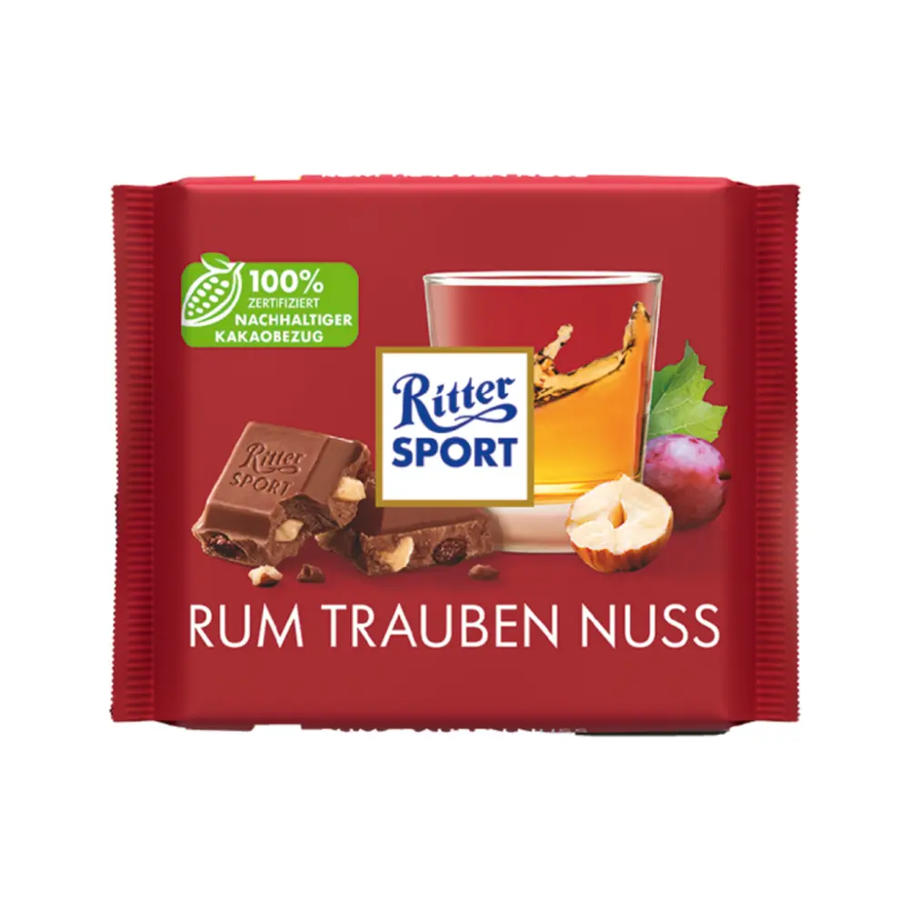 Socola Nhân Rượu Rum Nho Khô & Hạt Dẻ, Rum Trauben Nuss (100g) - RITTER SPORT