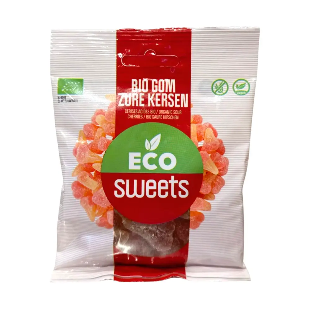 Kẹo Dẻo Anh Đào Chua Hữu Cơ, Organic Gummy Sour Cherries, Vegan (75g) - ECO SWEETS