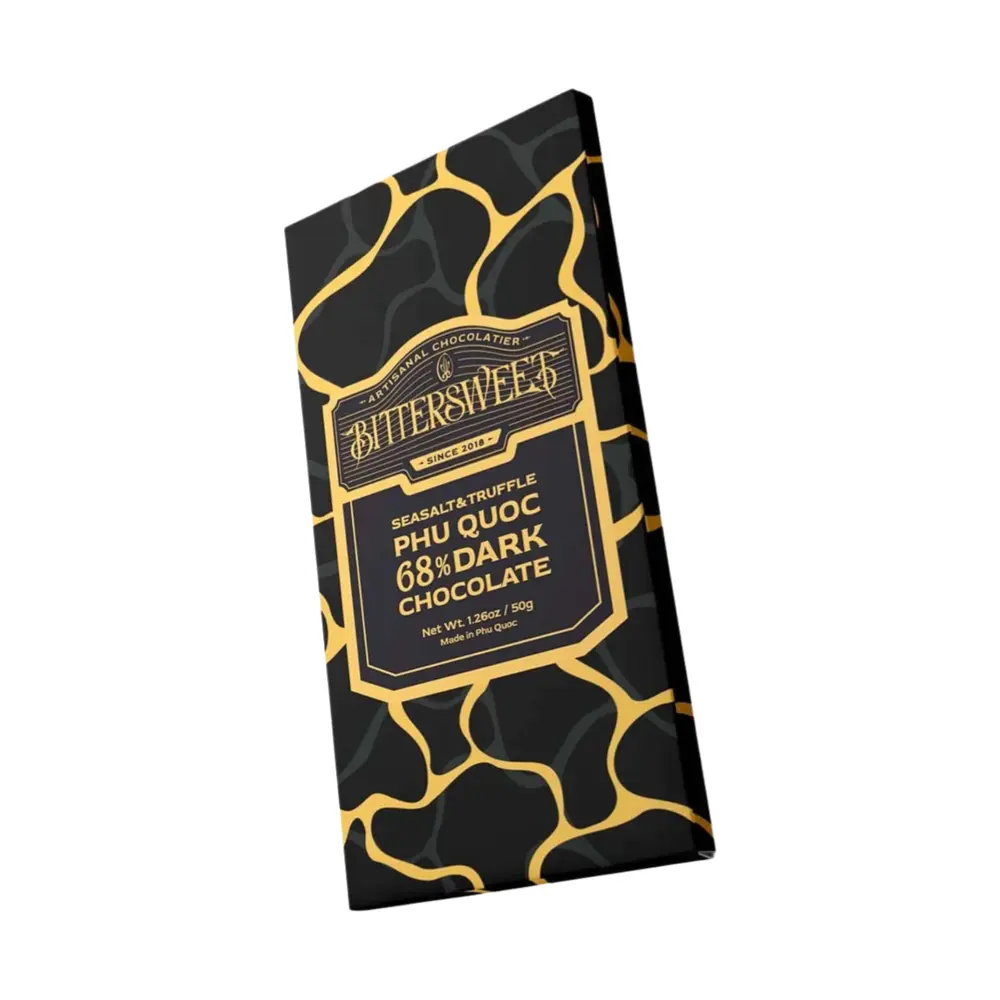 Socola Đen Vị Muối Biển Phú Quốc & Nấm Truffle, Sea Salt & Truffle Phu Quoc 68% Dark Chocolate, 1.76 oz (50g) - BITTERSWEET
