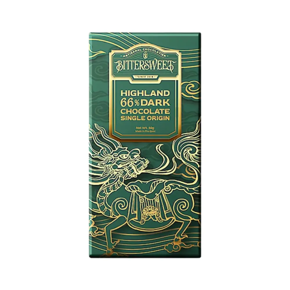 Socola Đen Vị Nguyên Bản Tây Nguyên, Highland Single Origin 66% Dark Chocolate, 1.76 oz (50g) - BITTERSWEET