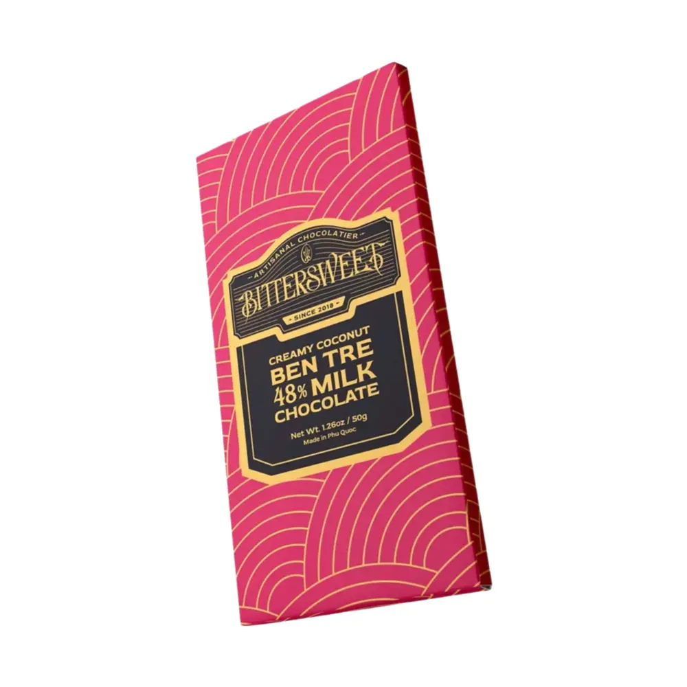 Socola Sữa Vị Dừa Bến Tre, Creamy Coconut Ben Tre 48% Milk Chocolate, 1.76 oz (50g) - BITTERSWEET
