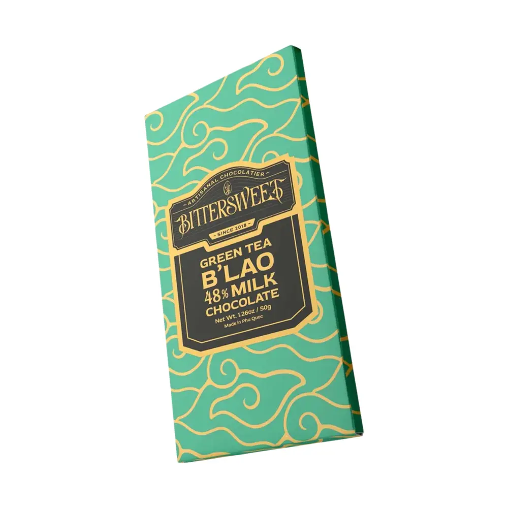 Socola Sữa Vị Trà Xanh Bảo Lộc, Green Tea B`Lao 48% Milk Chocolate, 1.76 oz (50g) - BITTERSWEET