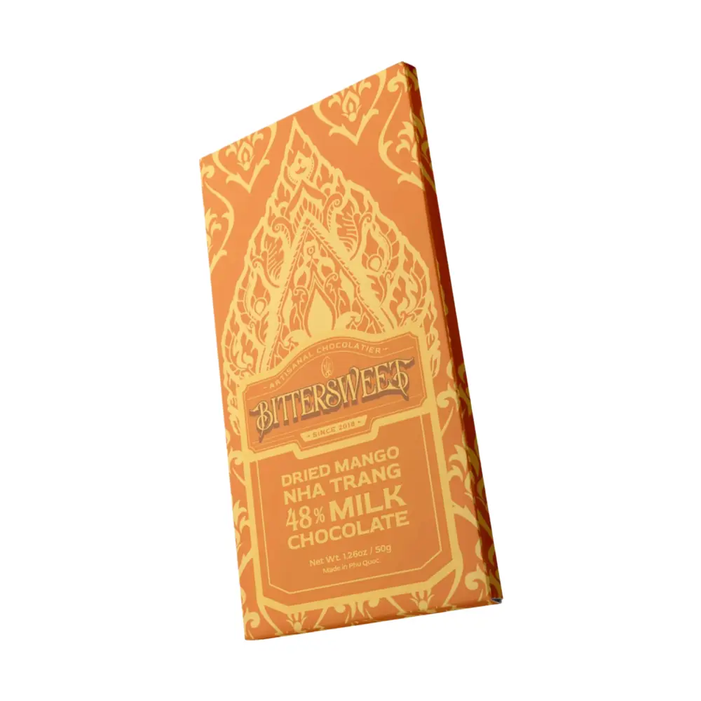 Socola Sữa Vị Xoài Sấy Nha Trang, Dried Mango Nha Trang 48% Milk Chocolate, 1.76 oz (50g) - BITTERSWEET