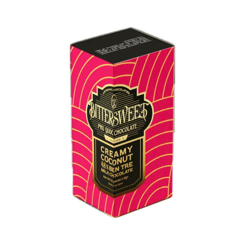 Socola Sữa Vị Sữa Dừa, Creamy Coconut 48% Ben Tre Milk Chocolate, Napolitains Box, 12 Viên (72g) - BITTERSWEET