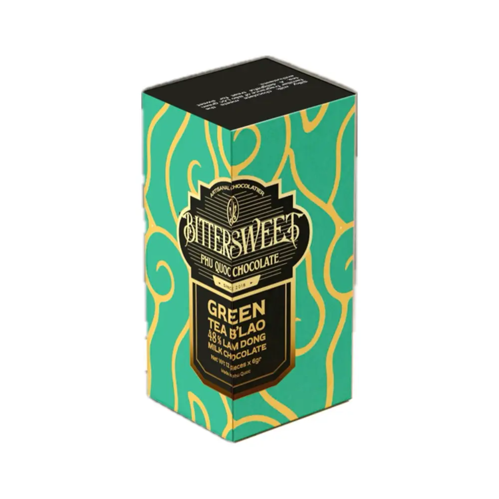 Socola Sữa Vị Trà Xanh, Green Tea B`Lao 48% Lam Dong Milk Chocolate, Napolitains Box, 12 Viên (72g) - BITTERSWEET
