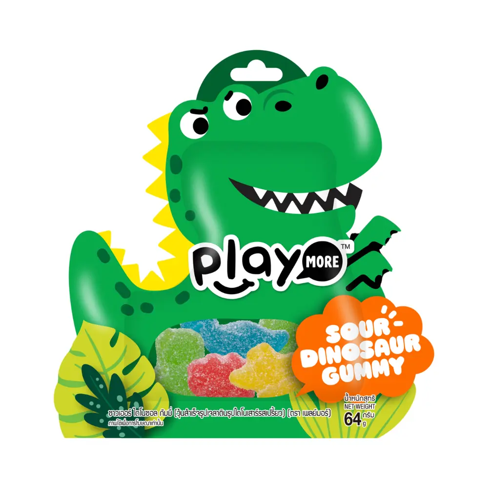 Kẹo Dẻo Chua Hình Khủng Long, Sour Dinosaur Gummy (64g) - PLAYMORE